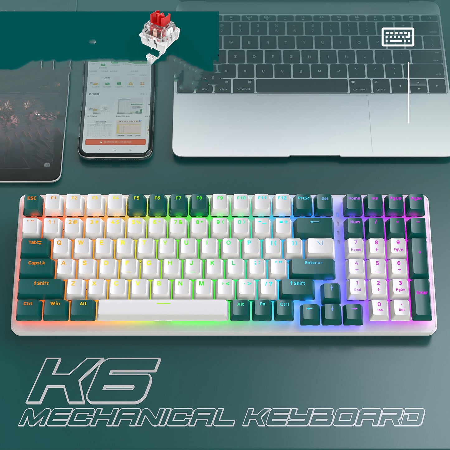 K6 Mechanical Keyboard Wireless 5.0 BT 2.4 Ghz Wired Three Modes Backlit Bluetooth Gamer Keyboard 100 Keys Keycaps Pc Gamer