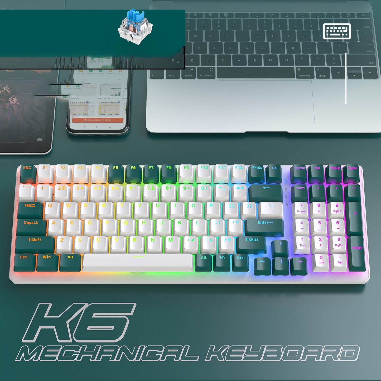 K6 Mechanical Keyboard Wireless 5.0 BT 2.4 Ghz Wired Three Modes Backlit Bluetooth Gamer Keyboard 100 Keys Keycaps Pc Gamer