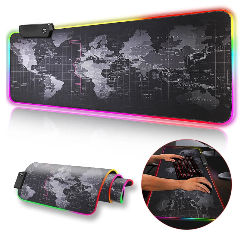 Gaming Mouse Pad Computer Mousepad Large Mouse Pad Gamer RGB World Map Big Mouse Carpet PC Desk RGB Mat