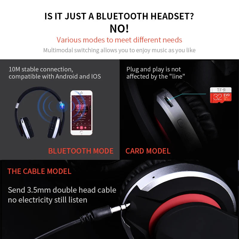 MH7 Wireless Headphones Bluetooth Headset Foldable Stereo Gaming Earphones With Microphone Support TF Card For IPad Mobile Phone